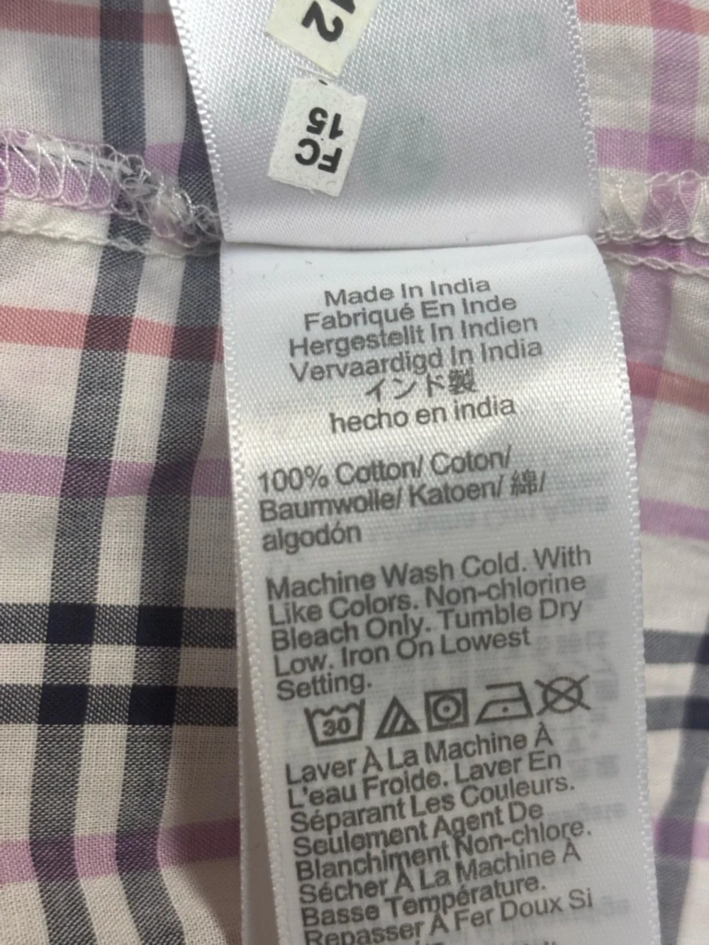 J. Crew Cotton Pink & Navy Plaid Ruffle Lace Trim Peasant Boho Top Blouse Sz L